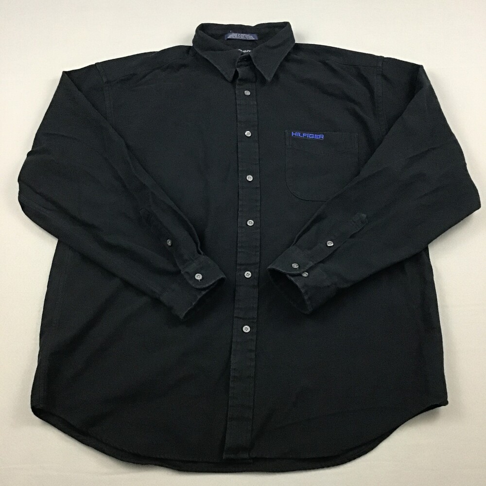 Tommy Hilfiger Shirt Men Extra Large Navy Blue Flannel Long Sleeve Button Up XL